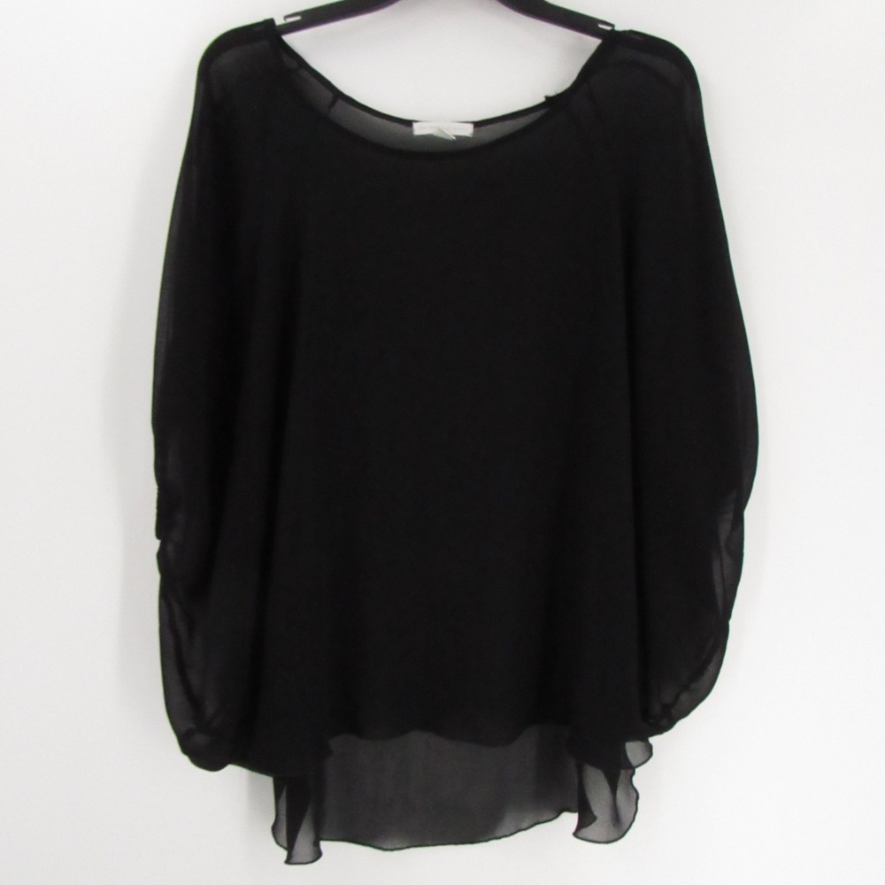 New York & Co Black Sheer Raglan Elastic Cuff Top